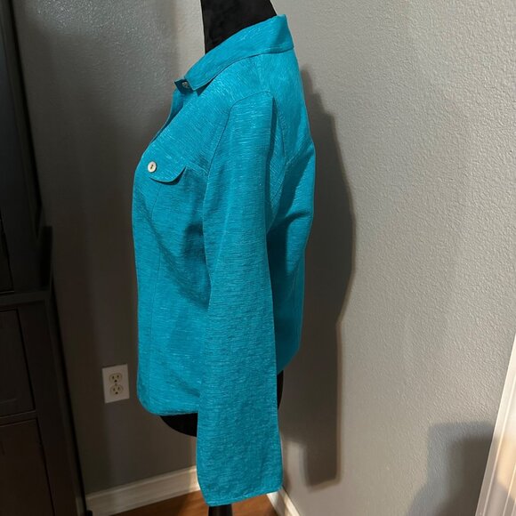 Chicos Blouse Womens Size 0 U.S. Small Teal Button-Up Silk Linen Blend Shirt - Picture 4 of 9